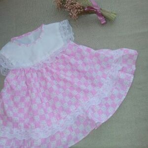 Vintage Pink and White Kids Casual Dress